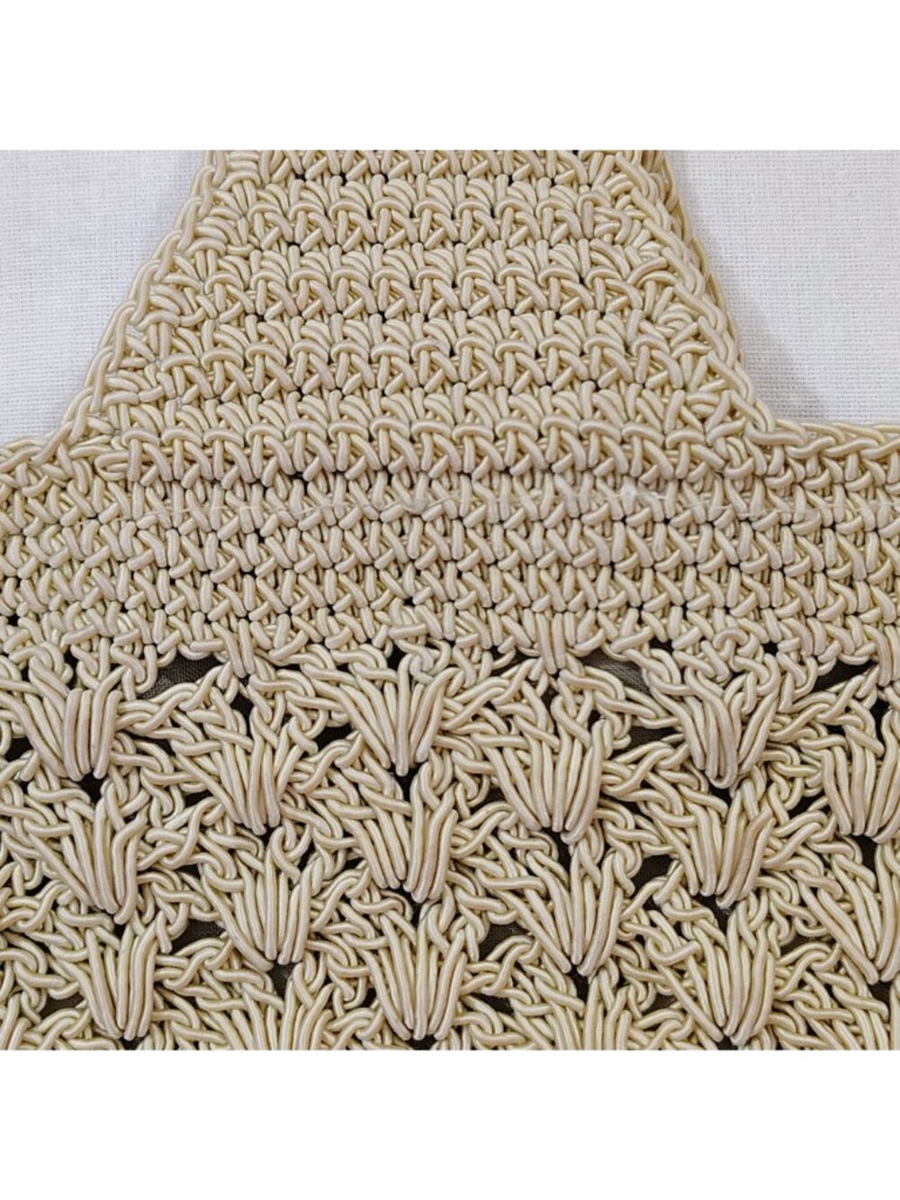 Woven Shoulder Bag Beige Zipper Lightweight Summer Tote Durable Crochet Design - Picture 9 of 16